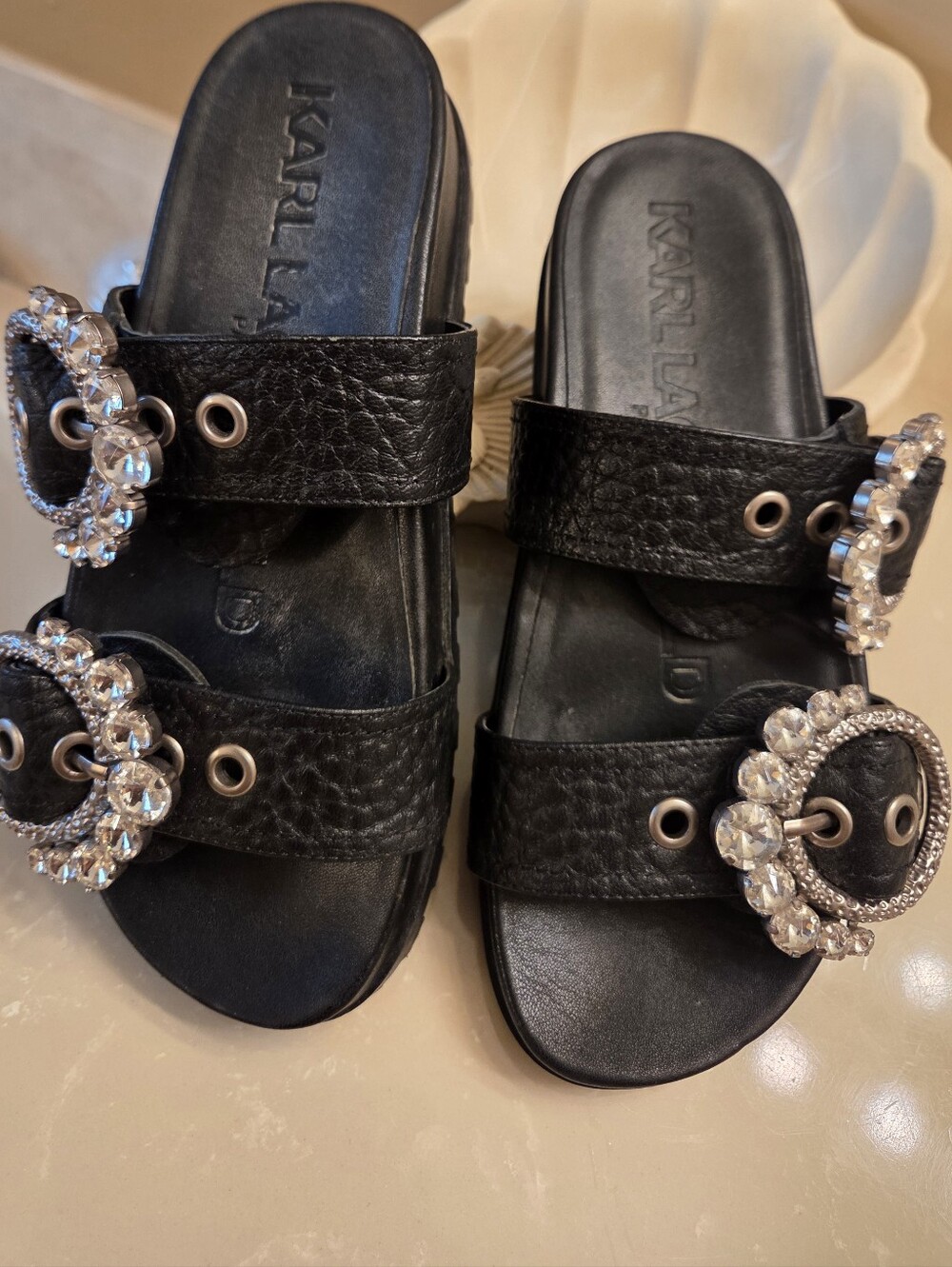 karl Largefeld Leather Slides
